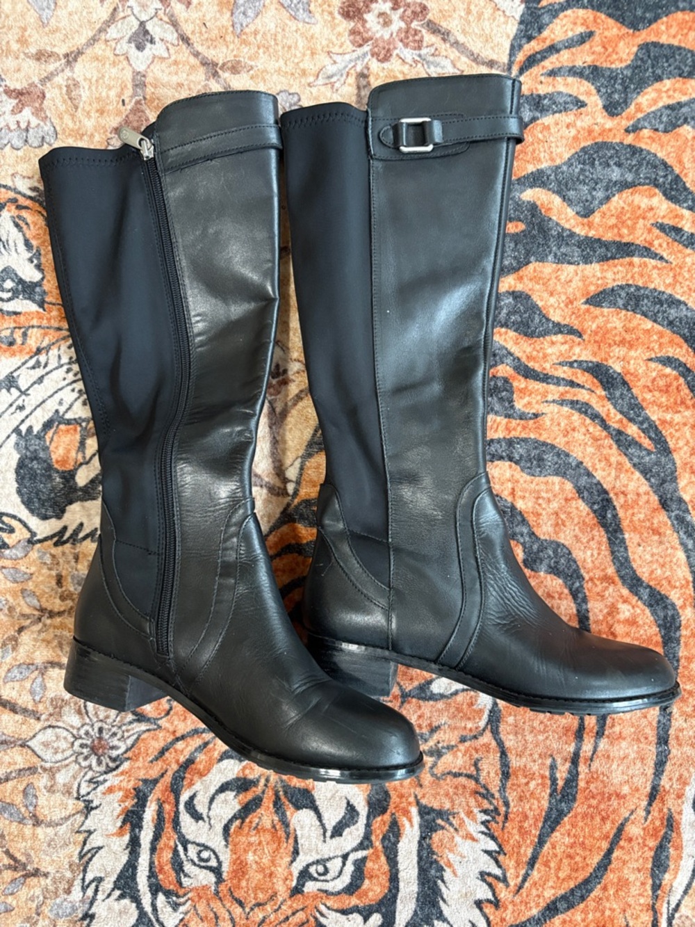 Adrienne Vittadini Black Leather Over-the-Knee Buckle Boots